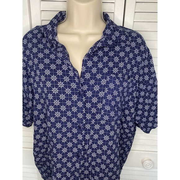 American Vtg Maggie Lawrence Blue Patterned Short Sleeve Button Up Shoulder Pads - Picture 3 of 6